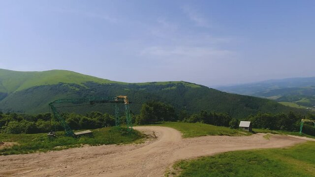 View on the Carpathian mountains range Borzhava, panoramic motion, summer nature landscape