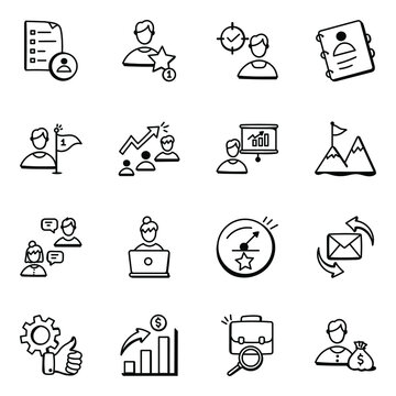 Human Resources Management Doodle Icons Pack

