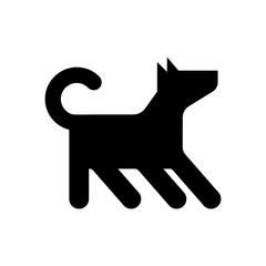 Dog playing or walking single black glyph icon. Round tail, prick ears. Vector isolated on white.