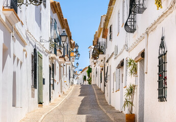 Typical view of Altea old town in Spain. Beautiful village with cobblestoned narrow streets,...