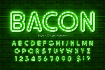 LED light 3d alphabet, neon extra glowing modern type.
