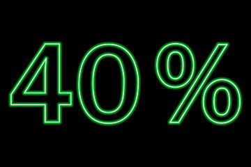 40 percent inscription on a black background. Green line in neon style.