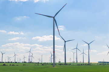 The huge blades of a wind power generator. Wind turbines at  countryside of germany