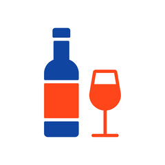 Wine bottle and glasses vector glyph icon