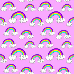 Cute colorful cartoon rainbow seamless pattern. Vector illustration for children.