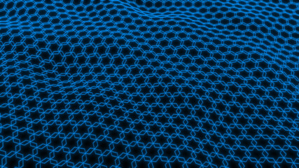 Abstract flowing smooth fractal waves background from polygons, hexagons.