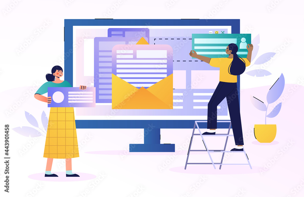 Poster concept of creating an internet project on the monitor screen
