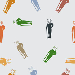 Seamless pattern with colorful figures, festive cows and bulls in suits, vector