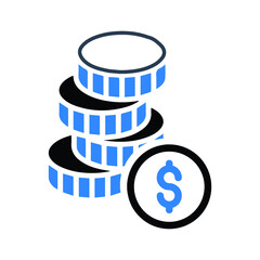 Finance cash coin icon (Black and blue Vector illustration)