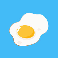 Beautiful fried eggs with a white glare on the yolk on a blue background. Vector illustration.