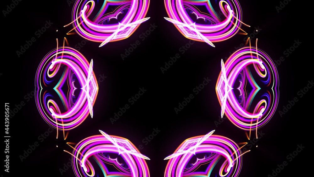 Poster 3d render. abstract laser show. abstract bg with pattern of glow blue red lines. pattern like flower