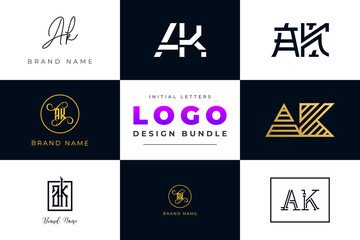 Set of collection Initial Letters AK Logo Design.