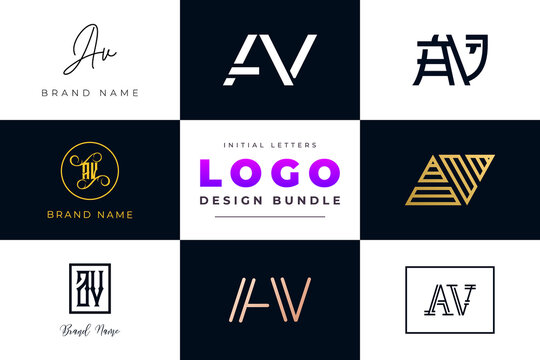 Set of collection Initial Letters AV Logo Design.