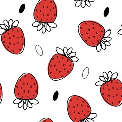 Seamless pattern with strawberry summer fruit idrawing llustrations. Textile clothes print, typography, wallpapers, background.