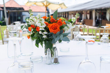 White table decorations on dinner setup