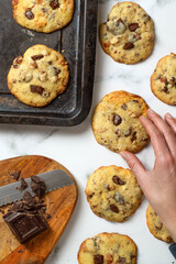 Chocolate chips cookies with almonds