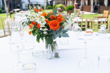 White table decorations on dinner setup