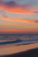 Fototapeta na wymiar Picturesque sunset on the Matalascanas beach - one of the most beautiful beaches in Spain, Huelva.