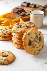 Chocolate chips cookies with almonds