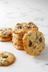 Chocolate chips cookies with almonds