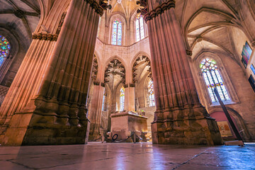 Batalha - June 22, 2021: Inside the Majestic Batalha Monastery, Portugal