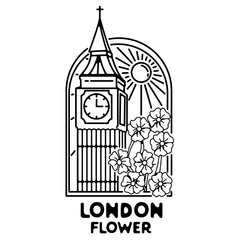 this design tell about a beautiful building in london clock tower and a combine with the beautiful flower.