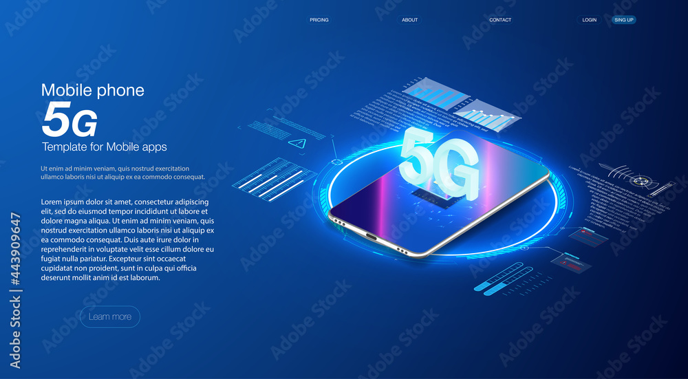Poster 5g new wireless internet wifi connection. smart city or intelligent building isometric vector concep