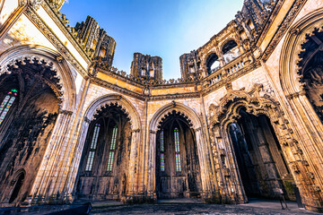 Batalha - June 22, 2021: The incomplete tombs of the Majestic Batalha Monastery, Portugal