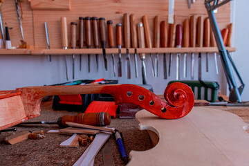 Luthier's workshop and tools that use to make a violin
