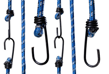 Rubber cable with a hook for mounting luggage. Accessories for attaching suitcases to the car trunk.