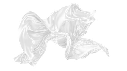 Beautiful flowing fabric of white wavy silk or satin. 3d rendering image.