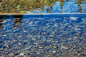 Colourful rocks in a crystal clear lake. 