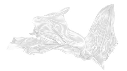 Beautiful flowing fabric of white wavy silk or satin. 3d rendering image.