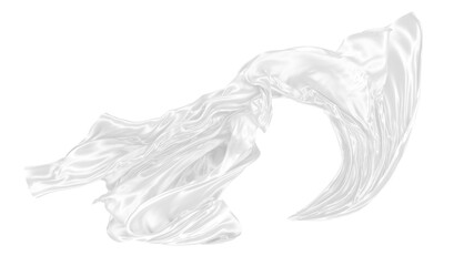 Beautiful flowing fabric of white wavy silk or satin. 3d rendering image.