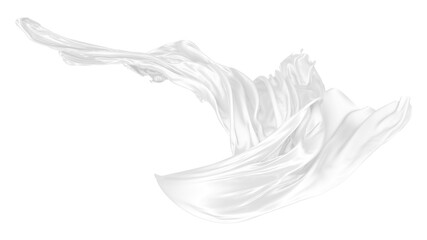 Beautiful flowing fabric of white wavy silk or satin. 3d rendering image.