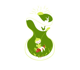 Whimsical Illustration with a boy on a swing 
