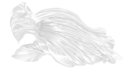 Beautiful flowing fabric of white wavy silk or satin. 3d rendering image.