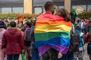 Bogota, Colombia, Sunday, July 4, 2021, gay pride parade in the city center.
