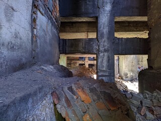 old and ruined building inside view in the daytime.