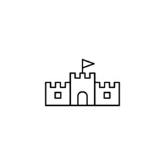 Sand castle icon in flat black line style, isolated on white background 