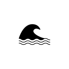 Ocean wave, sea wave icon in solid black flat shape glyph icon, isolated on white background 