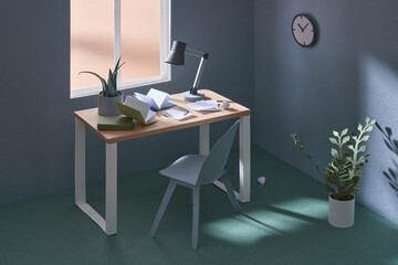 Papercraft books and sheets of paper on table