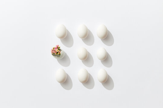 White Easter eggs with beautiful flowers