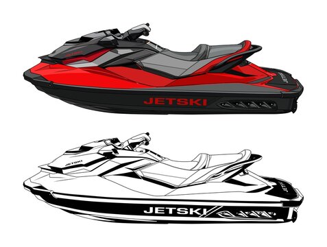 Jet Ski  vector , jetski  red, isolated on white background, black and white realistic vector illustration