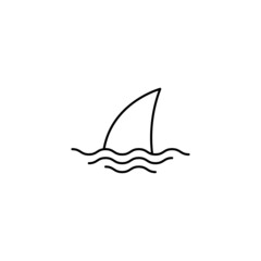  sea, shark icon in flat black line style, isolated on white background 