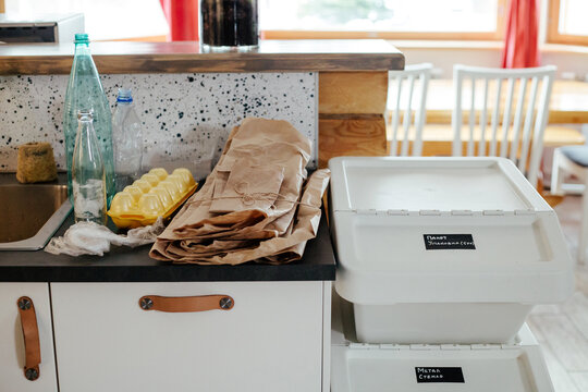 Various types of waste for recycling at home