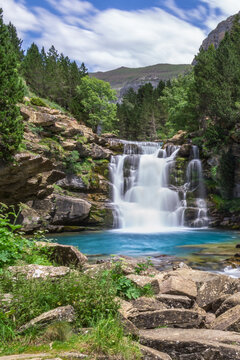 long exposure of Gradas De Soaso waterfall at Arazas river during summer, Ordesa National Park, Huesca, Spain