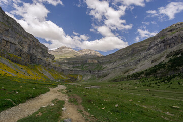 Hiking trail leads to Monte Perdido in the spanish national park Ordesa y Monte Perdido, Pyrenees,...