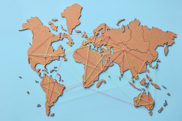 Map with connections on blue background