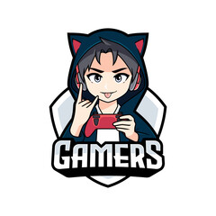 Gamer anime boy with character with rock hand sign mascot esport logo © tkzgraphic